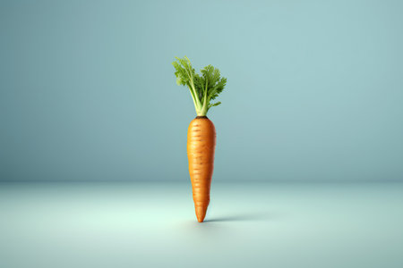 Carrot with green leaves on a blue background. 3d renderingの素材
