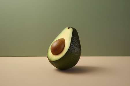 Avocado with half on a green background. 3d illustration.の素材