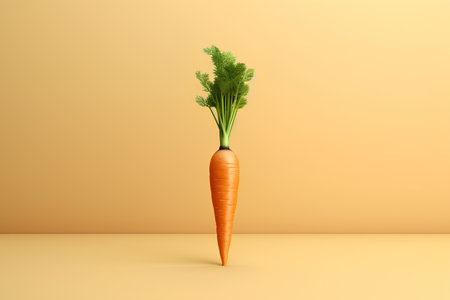 Carrot with green leaves on a yellow background. 3d renderingの素材