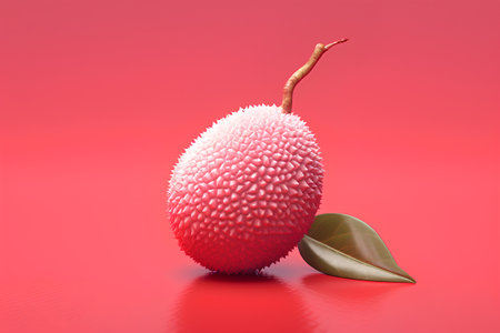 Litchi fruit on a red background. 3d illustration.の素材