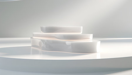 3d render, abstract background, white podium, pedestal or platform for product presentationの素材