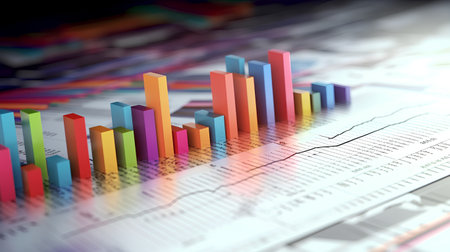 financial chart on the table with shallow depth of field. 3d renderingの素材