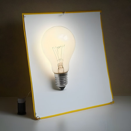 Light bulb with a white board on a gray background. 3d renderingの素材