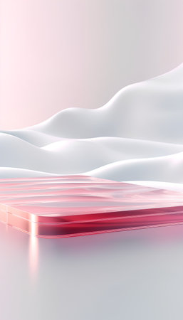 Abstract background with pink podium and white snow. 3D rendering.の素材