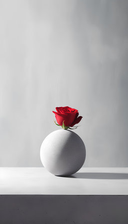 Red rose on a white stone pedestal. Mock up, 3D Renderingの素材