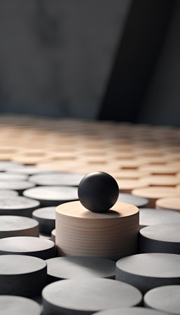 Wooden pebbles on a black background. 3d renderingの素材