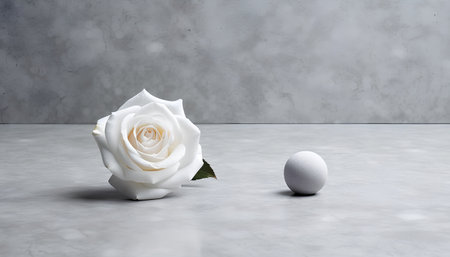 White rose and easter egg on concrete background. 3d renderの素材