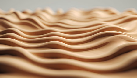 3d rendering of beige fabric with waves in the studio backgroundの素材