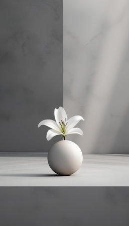 3d render of white lily flower in the gray concrete roomの素材