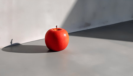 Red apple on the floor with shadow on the wall. 3d renderingの素材