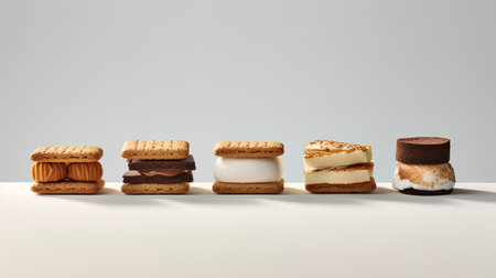 3d illustration of different types of cakes on a white background.の素材