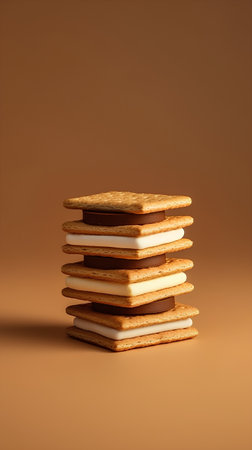 Stack of square crackers on a brown background. 3d renderingの素材