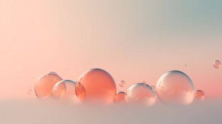 Water drops with pastel gradient background. 3d rendering, 3d illustration.の素材