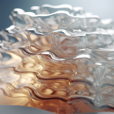 abstract 3d illustration of smooth liquid surface with waves and reflectionsの素材