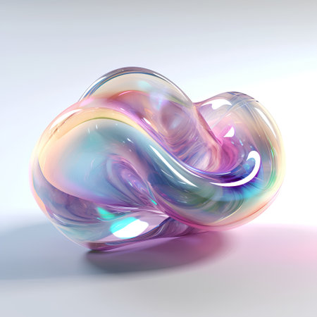 3D rendering of abstract colorful fluid shape on white background. Computer generated graphics.の素材