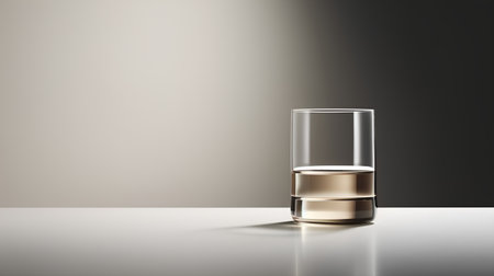 Glass of whiskey on a gray background. 3d render illustration.の素材