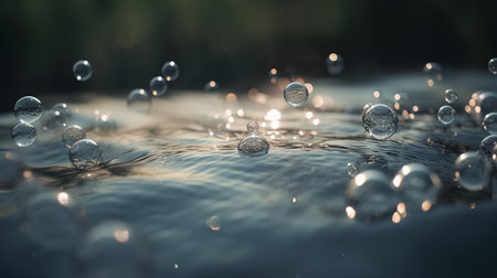 Water droplets on a surface of the water. 3d renderingの素材