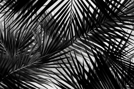 Palm leaves on a white background. Black and white vector illustration.の素材