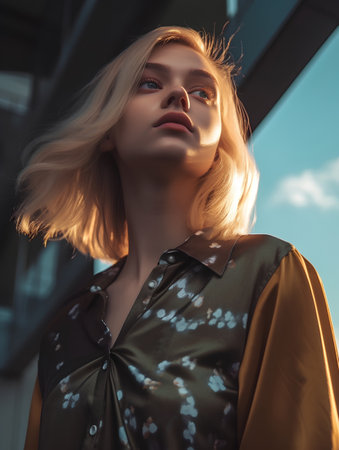 Fashion shot of a beautiful young woman with blond hair and evening make-up. Beauty, fashion.の素材