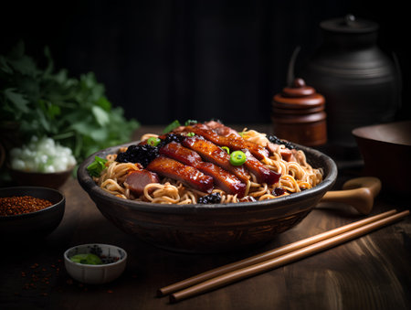 jajangmyeon, Korean style noodles with beef and vegetablesの素材