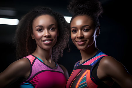 portrait of smiling african american and caucasian sportswomenの素材