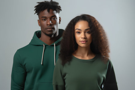 Portrait of african american man and woman in green sweatshirtsの素材