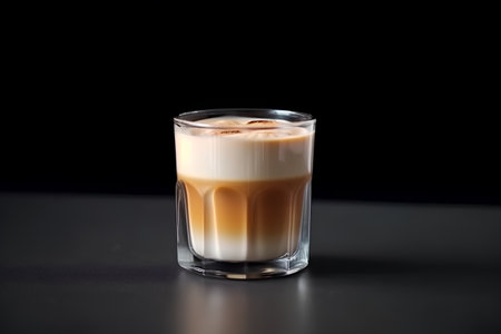 Coffee in a glass with milk on a black background.の素材