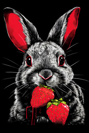 Rabbit with strawberries. Vector illustration for t-shirt and other uses.の素材