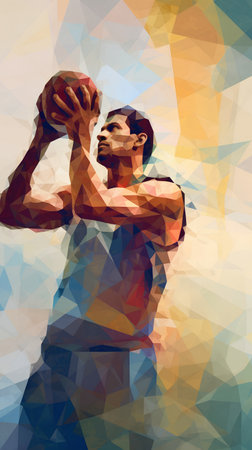 Low poly illustration of a male athlete. Abstract polygonal background.の素材