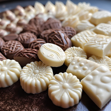 Assorted chocolates on a dark background. Selective focus.の素材