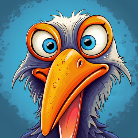 Vector illustration of Cartoon head of eagle with big eyes on a blue backgroundの素材