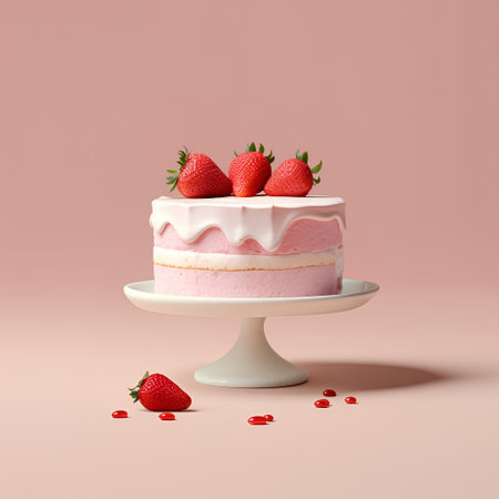Strawberry cake with cream, 3d rendering. Computer digital drawing.の素材