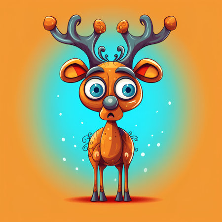 Cute cartoon reindeer. Vector illustration on orange background.の素材