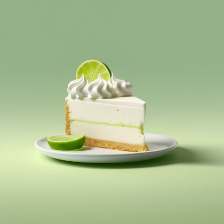 Cake with lime and whipped cream on a green background. 3d renderingの素材
