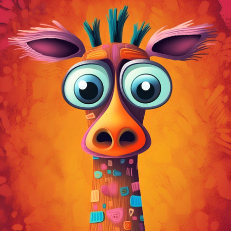 Funny giraffe on grunge orange background. Vector illustration.の素材