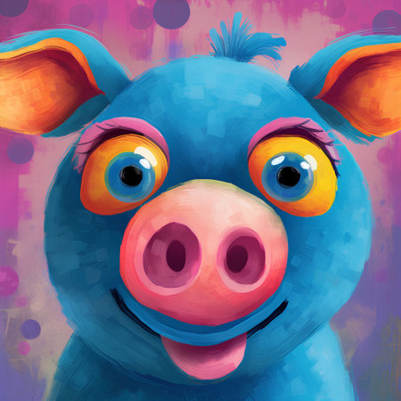Pig with big eyes on grunge background. Vector illustration.の素材