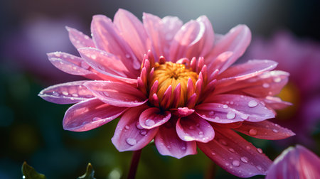 Beautiful pink dahlia flower with water drops on petalsの素材
