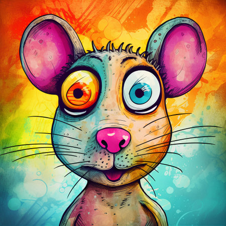 Cute rat with big eyes on abstract grunge background. Vector illustration.の素材