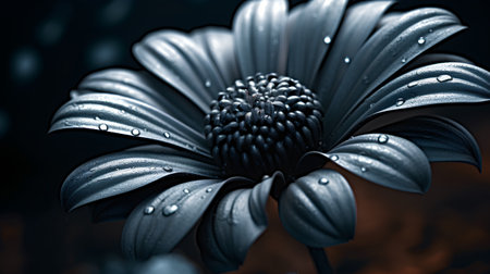 Beautiful dark blue chrysanthemum flower with water drops on petalsの素材