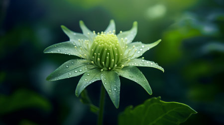 Green flower with dew drops. Shallow depth of field.の素材