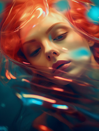 Portrait of a beautiful young woman with bright red hair. Beauty, fashion.の素材