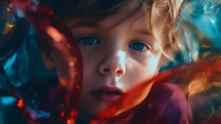 Portrait of a beautiful little girl with red and blue eyes.の素材