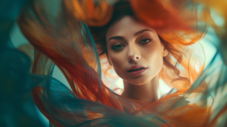 Portrait of a beautiful young woman with red hair. Beauty, fashion.の素材