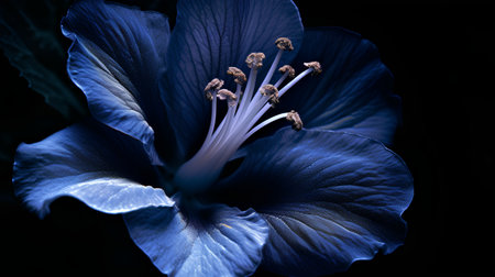 Blue hibiscus flower isolated on black background with clipping pathの素材