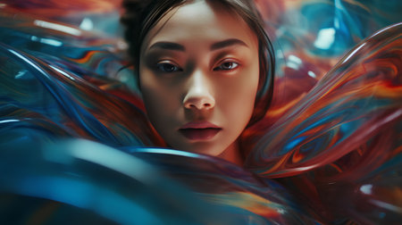 Portrait of a beautiful young woman in futuristic style. 3d rendering.の素材