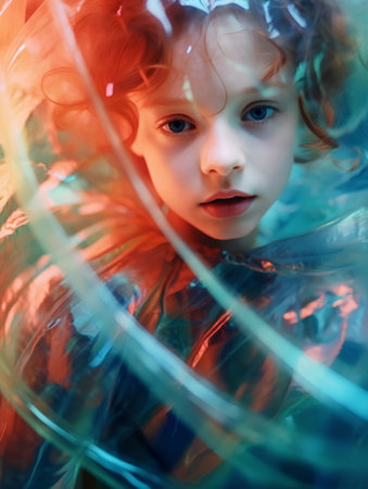 Portrait of a beautiful little girl with red hair and blue eyes.の素材