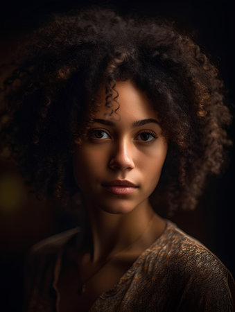 Portrait of a beautiful african american woman with afro hairstyleの素材