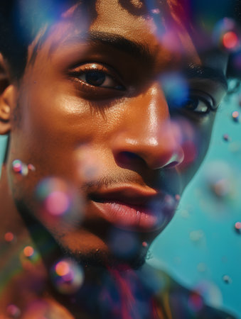 Close-up portrait of a young african-american man in the studio.の素材