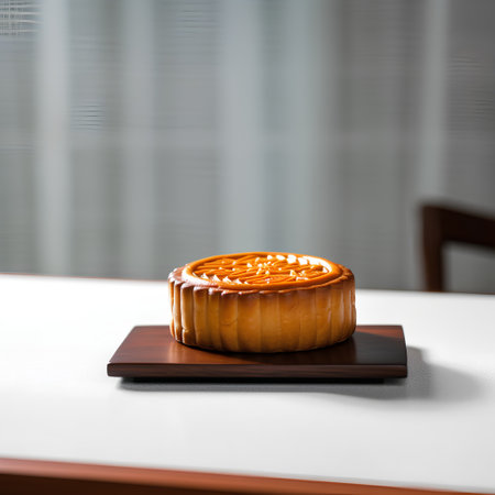 Moon cake on the table. Chinese mid autumn festival food concept.の素材