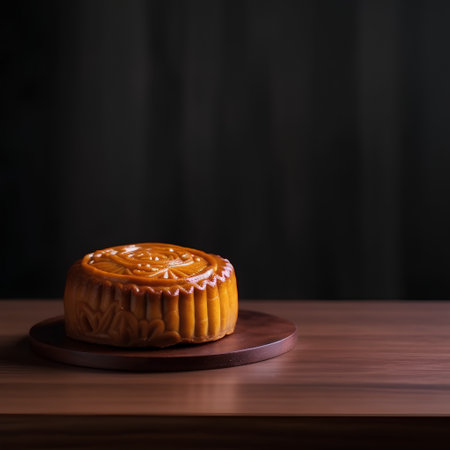 Moon cake on wooden background. Chinese mid-autumn festival food.の素材